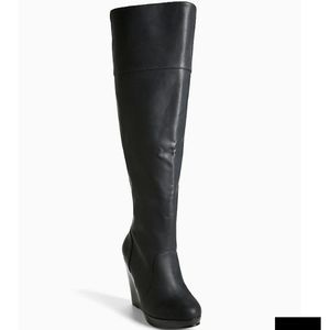 Over the knee, wide width wedge boots